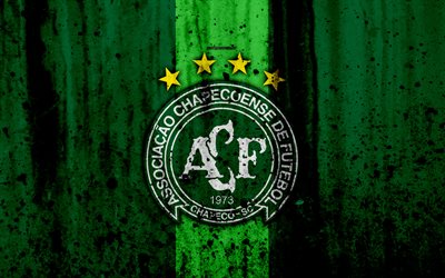 FC Chapecoense, 4k, grunge, Brazilian Seria A, logo, Brazil, soccer, football club, Chapecoense, stone texture, art, Chapecoense FC