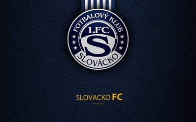 FC Slovacko, 4k, Czech football club, logo, Slovacko emblem, leather texture, Uherske Hradiste, Czech Republic, football, 1 Liga, Czech football championship