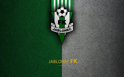 FC Jablonec, 4k, Czech football club, logo, emblem, leather texture, Jablonec nad Nisou, Czech Republic, football, 1 Liga, Czech Republic Football Championship