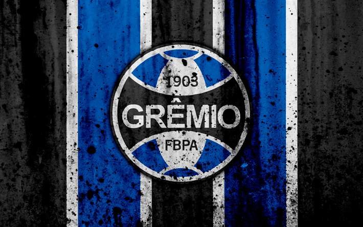 FCグレミオ, 4k, グランジ, ブラジルセリア、キャンドゥ、, ロゴ, ブラジル, サッカー, サッカークラブ, グレミオ, 石質感, 美術, グレミオFC