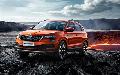 Skoda Karoq, 2017, crossover, yeni arabalar, turuncu Karoq, Volkan, lav, &#199;ek arabalar, Skoda