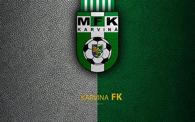 Karvina, 4k, Czech football club, logo, emblem, leather texture, Czech Republic, football, 1 Liga, Czech Football Championship
