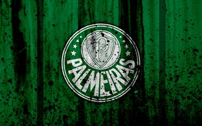 FC Palmeiras, 4k, grunge, Brazilian Seria A, logo, Brazil, soccer, football club, Palmeiras, stone texture, art, Palmeiras FC