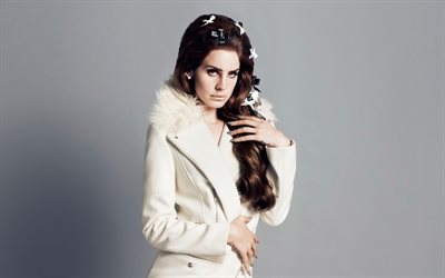 Lana Del Rey, American singer, 4k, photoshoot, portrait, white coat