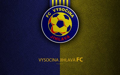 FC Vysocina Jihlava, FC, 4k, Czech football club, logo, emblem, leather texture, Jihlava, Czech Republic, football, 1 Liga, Czech football championship