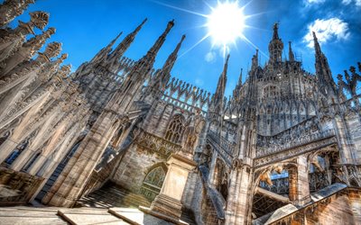 Duomo, Milan cathedral, ancient architecture, italian landmarks, Duomo di Milano, Milan, Europe, Italy