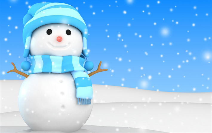 snowman, 3d art, winter, snow, Christmas, Xmas