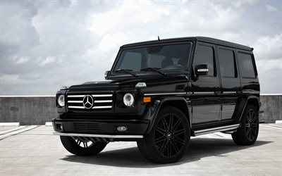 Mercedes-Benz G55, AMG, black SUV, tuning G55, black wheels, low-profile tires, Mercedes