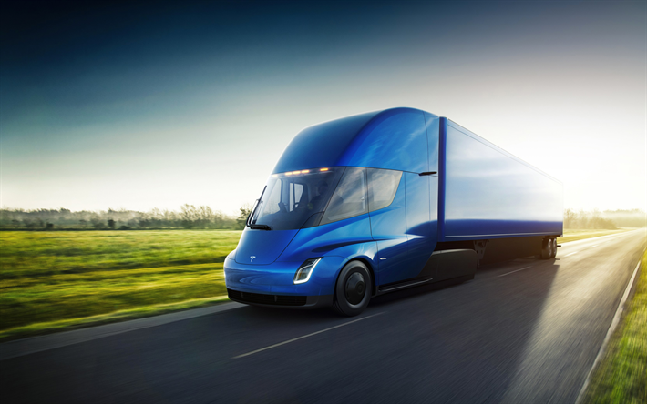 Tesla Semi Camion, 4k, route, 2018 camion, camion &#233;lectrique, les camions, les Tesla
