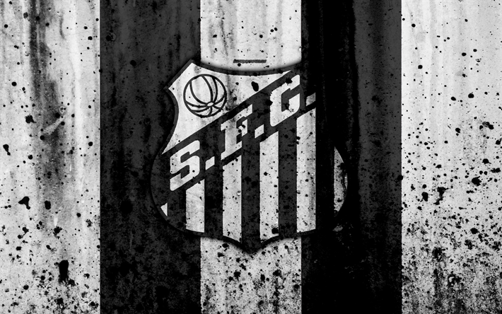 FC Santos, 4k, grunge, Brezilya Seria, logo, Brezilya, futbol, futbol kul&#252;b&#252;, Santos, taş doku, sanat, Santos FC