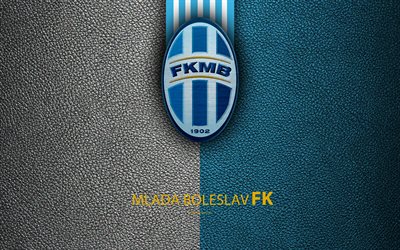 Mlada Boleslav FC, 4k, Czech football club, logo, emblem, leather texture, Boleslav, Czech Republic, football, 1 Liga, Czech Football Championship