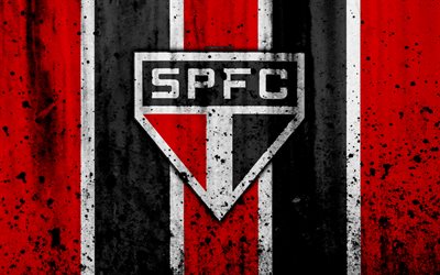 FC Sao Paulo, 4k, grunge, Brazilian Seria A, logo, Brazil, soccer, football club, Sao Paulo, stone texture, art, Sao Paulo FC