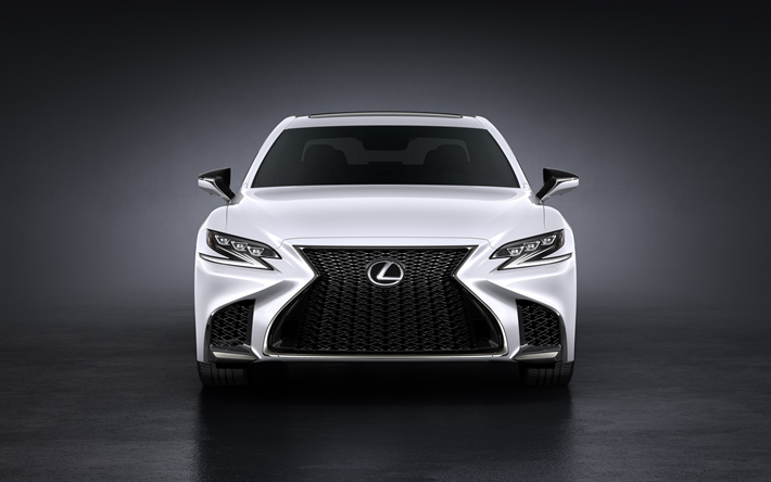 Lexus LS 500, 2018, White LS, luxury sedan, front view, Japanese car, Lexus