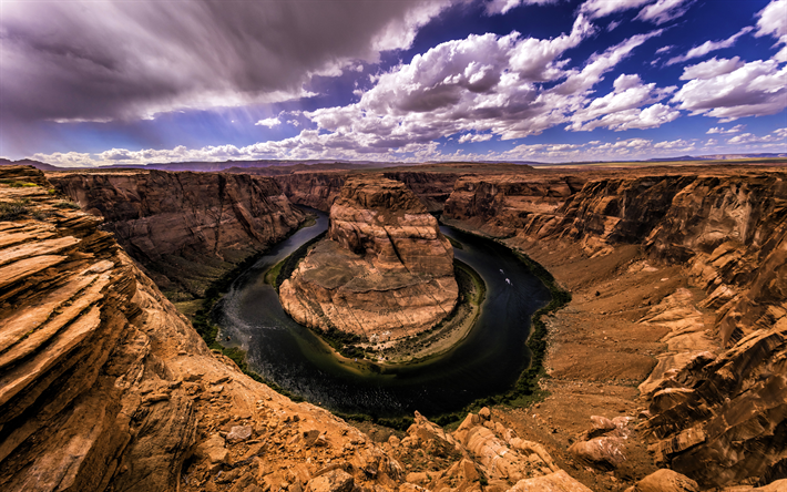 Colorado-Joki, 4k, Horseshoe Bend, kivi&#228;, american maamerkkej&#228;, Grand Canyon National Park, Amerikassa, USA, HDR