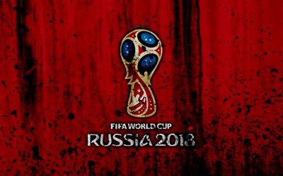 2018 FIFA World Cup, 4k, Russia 2018, soccer, FIFA, football, grunge, World Cup 2018, logo, Soccer World Cup