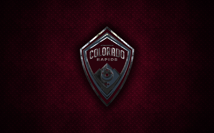 Colorado Rapids, 4k, logo en m&#233;tal, art cr&#233;atif, American football club de la MLS, l&#39;embl&#232;me, le violet m&#233;tal fond, Denver, Colorado, etats-unis, le football, la Conf&#233;rence de l&#39;Ouest, de la Ligue Majeure de Soccer