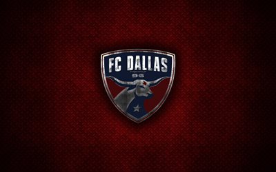 FC Dallas, 4k, metal logo, creative art, American soccer club, MLS, emblem, red metal background, Frisco, Texas, USA, football, Western Conference, Major League Soccer