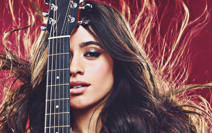 Camila Hiukset, 2018, kitara, supert&#228;hti&#228;, kuubalainen laulaja, Karla Camila Cabello Estrabao, photoshoot, ruskeaverikk&#246;