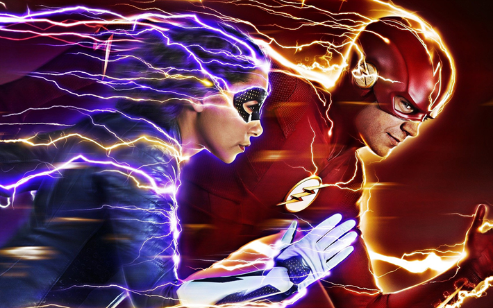 Le Flash, Nora, 2018, la Saison 5, d&#39;affiches, de la promo, super-h&#233;ros, Barry Allen, Thomas Grant Gustin