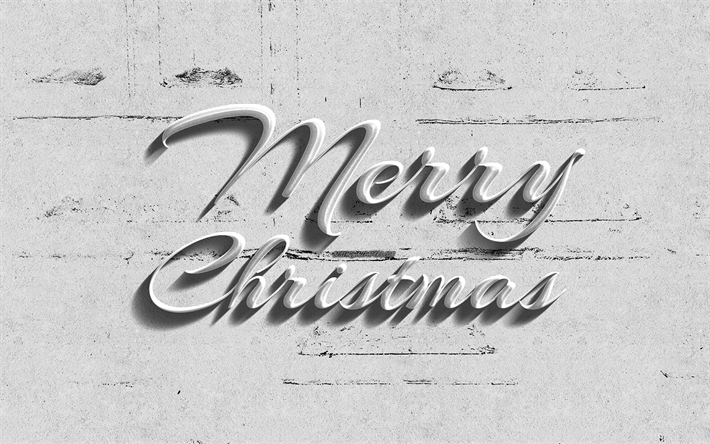 Merry Christmas, white letters, creative, white background, xmas decoration, retro typography, Merry Xmas