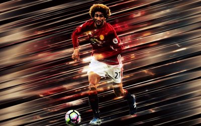 Marouane Fellaini, 4k, creative art, blades style, Manchester United, Belgian footballer, Premier League, England, red background, football