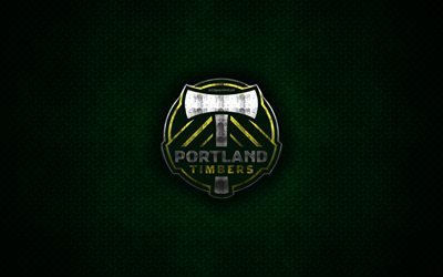 Portland Timbers, 4k, metal logo, creative art, American soccer club, MLS, emblem, green metal background, Portland, Oregon, USA, football, Western Conference, Major League Soccer