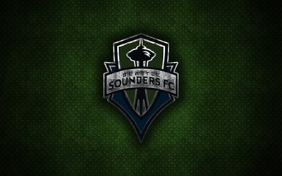 Seattle Sounders FC, 4k, metal logo, creative art, American soccer club, MLS, emblem, green metal background, Seattle, Washington, USA, football, Western Conference, Major League Soccer