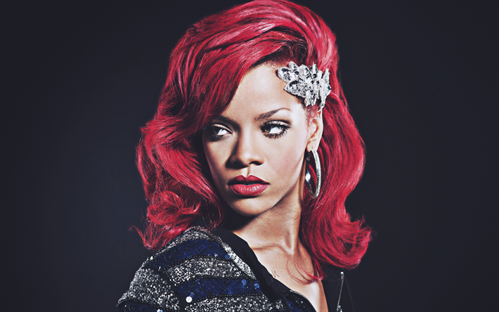 Rihanna, 4k, el pelo rojo, la cantante estadounidense, superestrellas, de belleza, de Hollywood, HDR, sesi&#243;n de fotos, Robyn Rihanna Fenty
