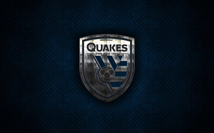San Jose Earthquakes, 4k, metal logo, creative art, American soccer club, MLS, emblem, blue metal background, San Jose, California, USA, football, Western Conference, Major League Soccer