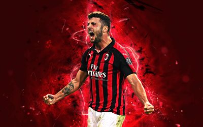 Patrick Cutrone, goal, AC Milan, soccer, Serie A, italian footballers, neon lights, Milan FC, Cutrone, football, Rossoneri
