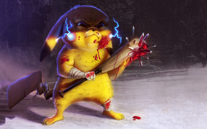 Pikachu, bl&#229; belysning, Pokemon, chubby gnagare, konstverk