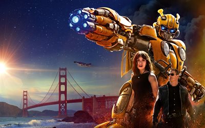 2018, Bumblebee, poster, all the actors, characters, promotional materials, Charlie Watson, Agent Burns, Hailee Steinfeld, John Cena
