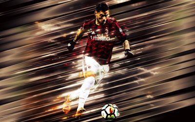 Suso, 4k, creative art, blades style, AC Milan, Spanish footballer, Serie A, Italy, red background, football