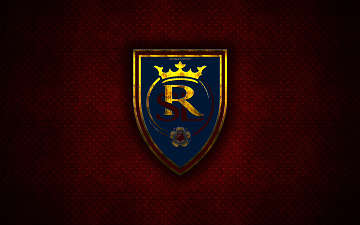 Le Real Salt Lake, 4k, logo en m&#233;tal, art cr&#233;atif, American football club de la MLS, l&#39;embl&#232;me, le m&#233;tal rouge fond, Salt Lake City, Utah, etats-unis, le football, la Conf&#233;rence de l&#39;Ouest, de la Ligue Majeure de Soccer