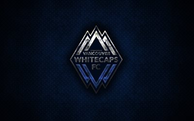 Vancouver Whitecaps FC, 4k, metal logo, creative art, American soccer club, MLS, emblem, blue metal background, Vancouver, British Columbia, Canada, USA, football, Western Conference, Major League Soccer