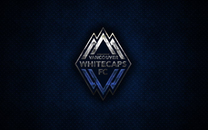 Vancouver Whitecaps FC, 4k, metal logo, creative art, American soccer club, MLS, emblem, blue metal background, Vancouver, British Columbia, Canada, USA, football, Western Conference, Major League Soccer