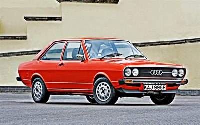 Audi 80 GT, 4k, 1973 cars, UK-spec, retro cars, HDR, Orange Audi 80, german cars, Audi