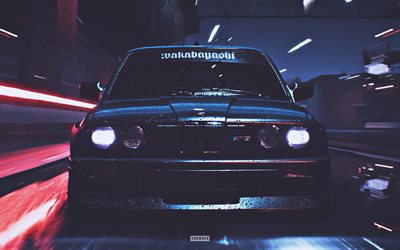 BMW M3, tuning, stance, front view, E30, tunned M3, german cars, BMW, black E30