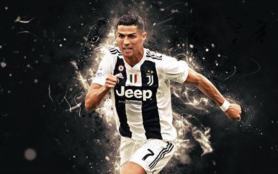Cristiano Ronaldo, la Juve, a las estrellas del f&#250;tbol, de la Juventus FC, luces de ne&#243;n, de la Serie a, Ronaldo, CR7, futbolistas, el delantero portugu&#233;s, CR7 la Juve, el f&#250;tbol, los Blanquinegros, creativo