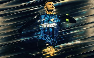 Mauro İcardi, 4k, Arjantinli futbolcu, Inter Milan FC, forvet, Internazionale FC, Serie A İtalya, en pahalı futbolcular, çizgi sanatı, futbol yıldızları