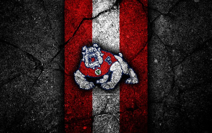Fresno State Bulldogs, 4k, time de futebol americano, NCAA, pedra branca vermelha, EUA, textura de asfalto, futebol americano, logotipo do Fresno State Bulldogs
