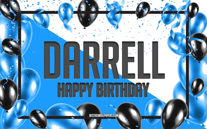 ハッピーバースデー ダレル, 誕生日風船の背景, ダレル, 名前の壁紙, ダレル ハッピーバースデー, 青い風船の誕生の背景, ダレル誕生日