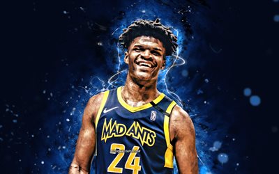 Alize Johnson, 4k, 2020, Indiana Pacers, NBA, basketball, Alize DeShawn Johnson, USA, Alize Johnson Indiana Pacers, blue neon lights, Alize Johnson 4K