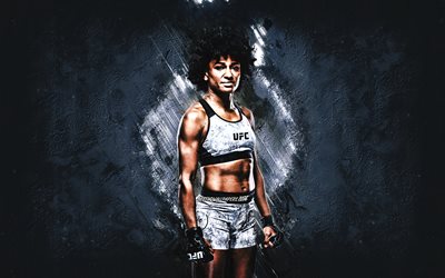 Angela Hill, UFC, MMA, american fighter, portrait, blue stone background