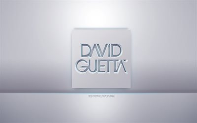 David Guetta 3d beyaz logo, gri arka plan, David Guetta logosu, yaratıcı 3d sanat, David Guetta, 3d amblemi
