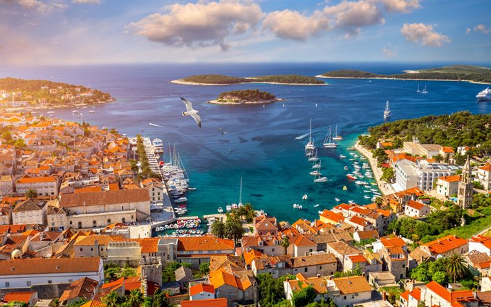 Hvar, Adriyatik Denizi, Hırvat tatil k&#246;yleri, sahil, Hvar cityscape, deniz, Hırvatistan