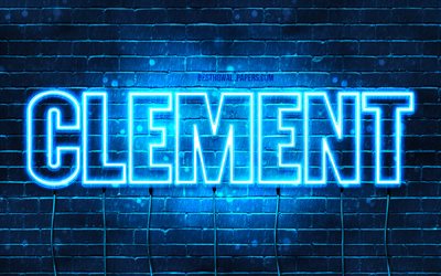 Clement, 4k, wallpapers with names, Clement name, blue neon lights, Happy Birthday Clement, popular french male names, picture with Clement name