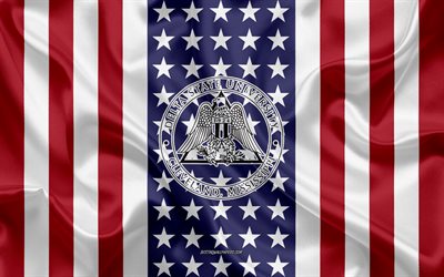 Delta State University Emblem, American Flag, Delta State University logo, Cleveland, Mississippi, USA, Delta State University