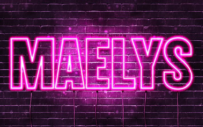 Maelys, 4k, pap&#233;is de parede com nomes, nomes femininos, nome de Maelys, luzes de n&#233;on roxas, Feliz Anivers&#225;rio Maelys, nomes femininos franceses populares, imagem com o nome de Maelys