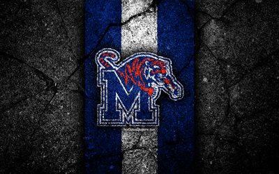 Memphis Tigers, 4k, &#233;quipe de football am&#233;ricain, NCAA, pierre blanche bleue, USA, texture asphalte, football am&#233;ricain, logo Memphis Tigers